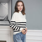 Damen modischer Strickpullover mit Streifenmuster und Knopfdetails