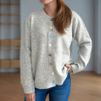 Damen kuschelige Strickjacke mit bunten Knopfdetails R&B
