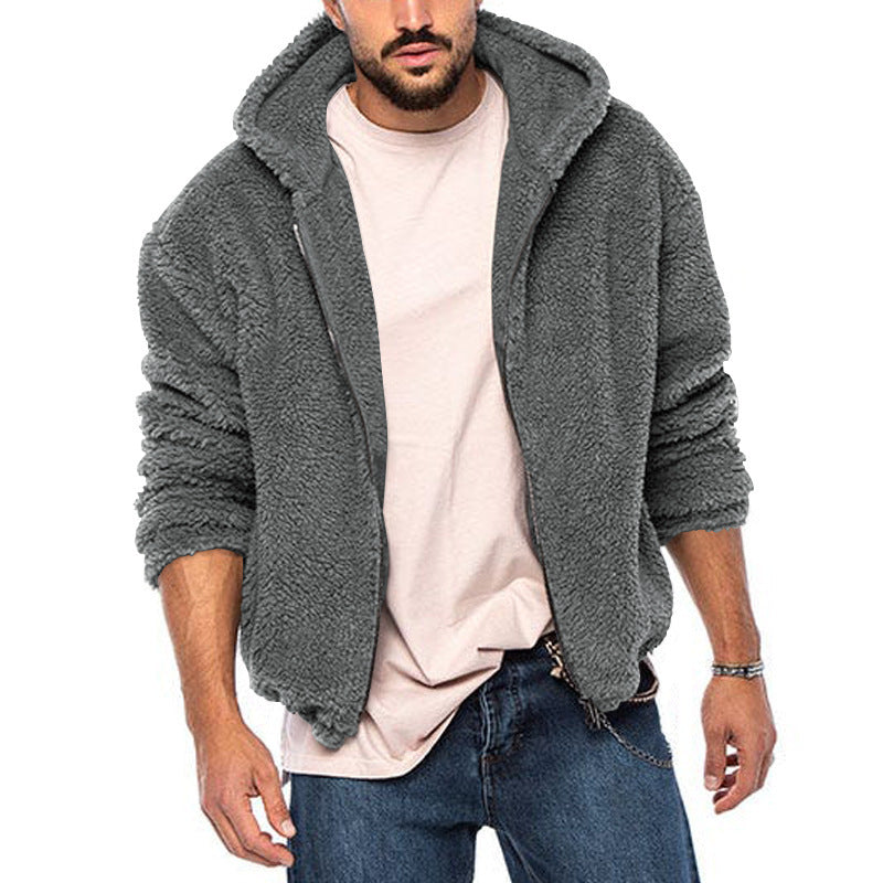 Herren kuschelige Fleecejacke mit großzügiger Kapuze und Reißverschluss R&B