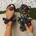 Damen Zehentrenner-Sandalen mit buntem Schmetterlingsdesign und modischem Schleifenakzent R&B