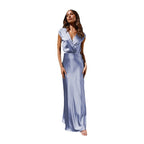 Damen Elegantes Langkleid mit V-Ausschnitt und fließendem Schnitt R&B
