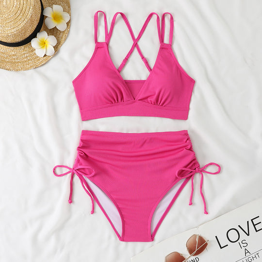 Damen Bikini-Set mit verstellbarem Kreuzträger und hoch geschnittenem Höschen R&B