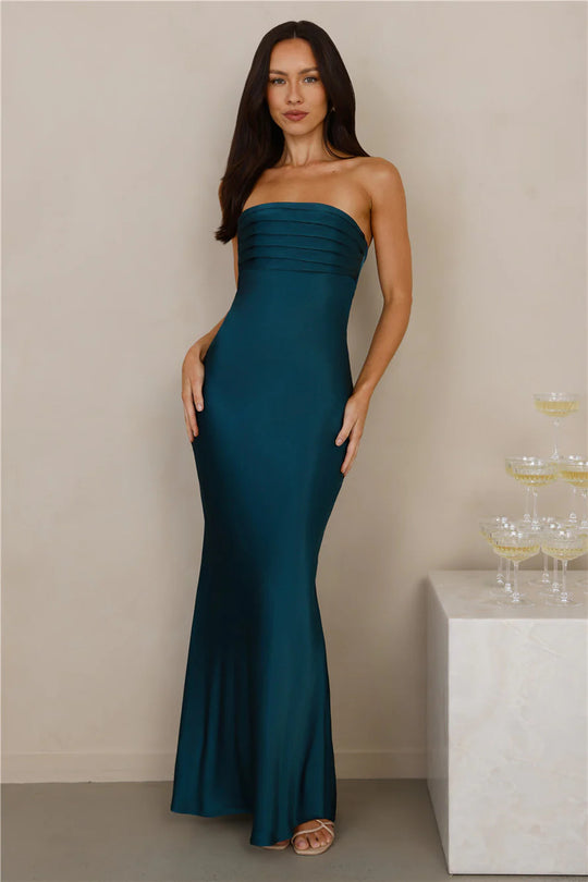 Damen Elegantes trägerloses Maxikleid mit schimmerndem Satin und figurbetontem Schnitt R&B