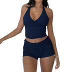 Damen Sportlicher Einteiler mit Wickeldesign und tiefem V-Ausschnitt R&B