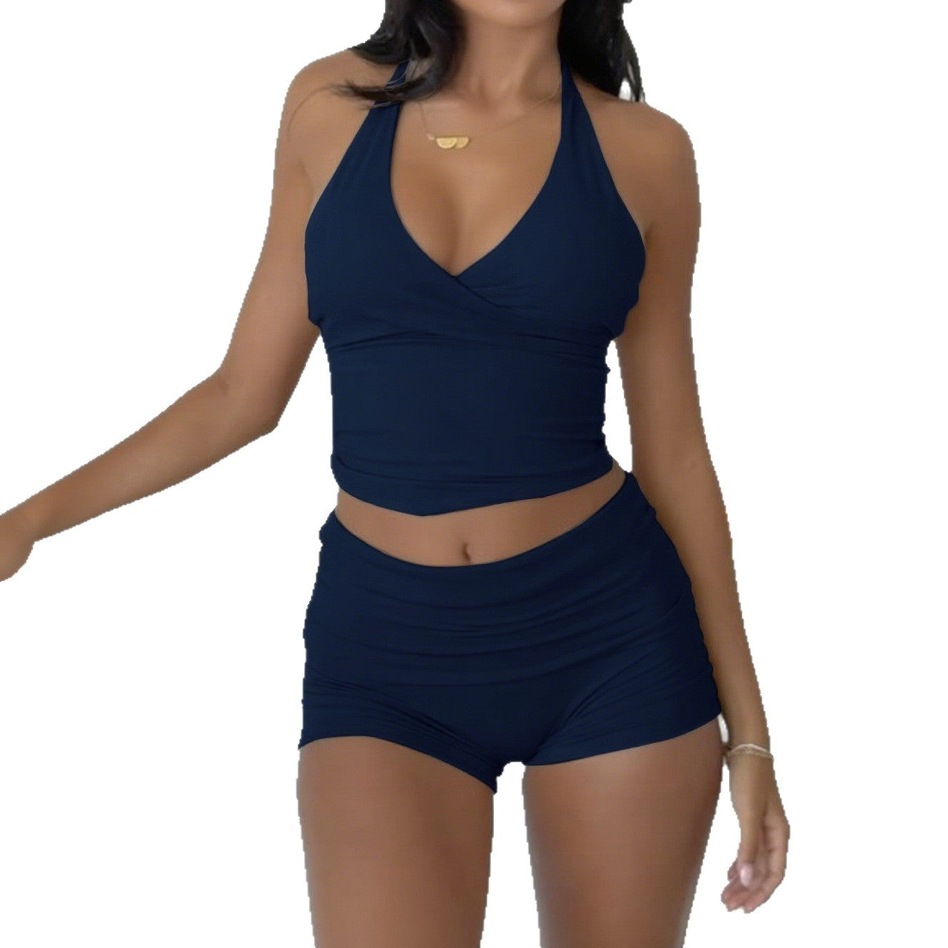 Damen Sportlicher Einteiler mit Wickeldesign und tiefem V-Ausschnitt R&B