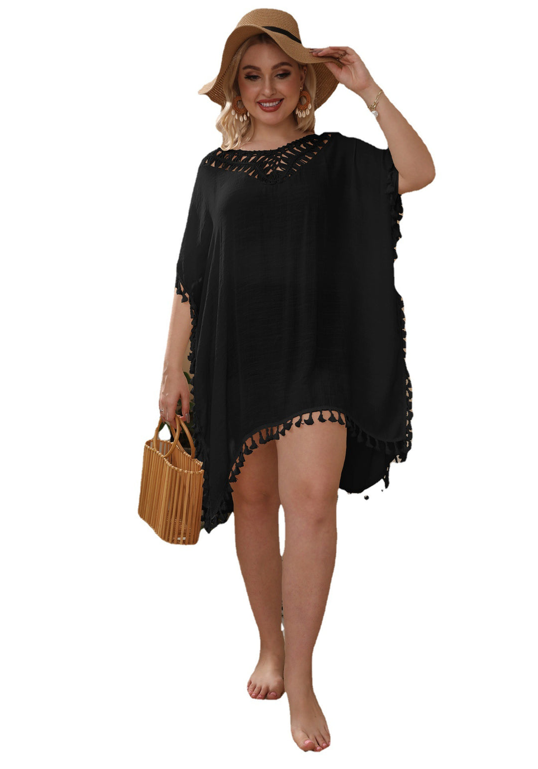 Damen luftiger Strand-Kaftan mit dekorativen Quasten R&B