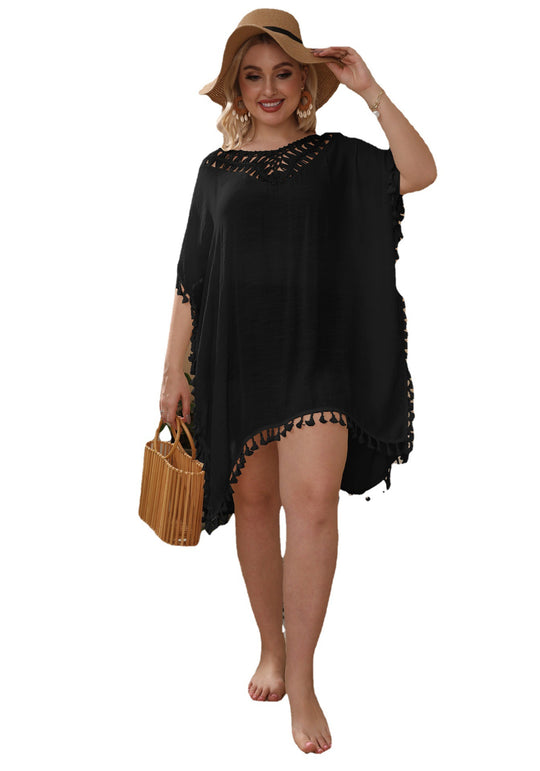 Damen luftiger Strand-Kaftan mit dekorativen Quasten R&B