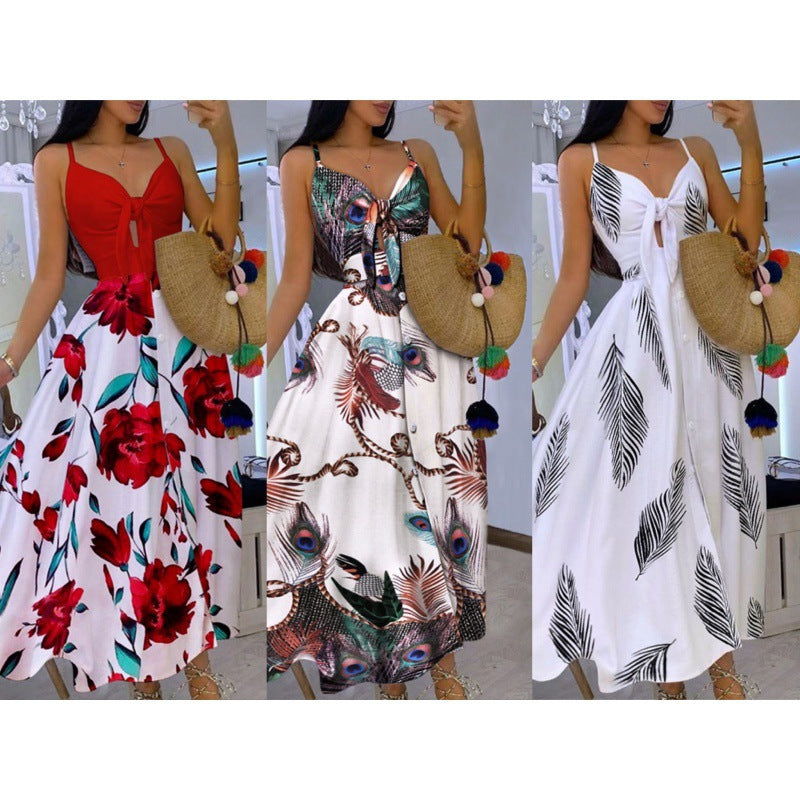 Frauen Boho-inspiriertes Maxikleid mit geknotetem Detail