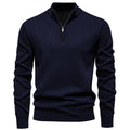 Herren nan Feinstrickpullover mit Kurzreißverschluss Stehkragen elastischen Bündchen R&B