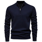 Herren nan Feinstrickpullover mit Kurzreißverschluss Stehkragen elastischen Bündchen R&B
