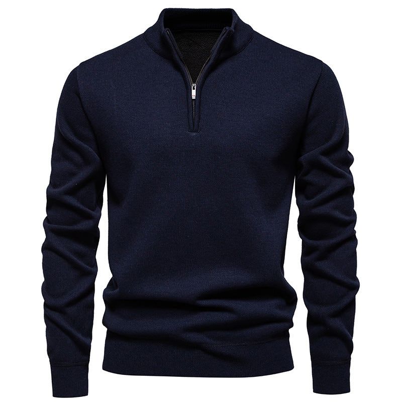 Herren nan Feinstrickpullover mit Kurzreißverschluss Stehkragen elastischen Bündchen R&B