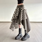 Damen asymmetrischer Wickelrock mit Karomuster und breitem Bindegürtel R&B