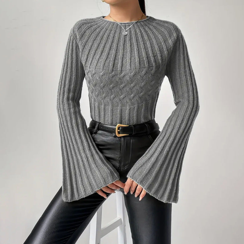 Damen Strickpullover mit weitem Ärmel und Zopfmuster R&B
