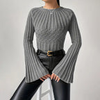 Damen Strickpullover mit weitem Ärmel und Zopfmuster R&B