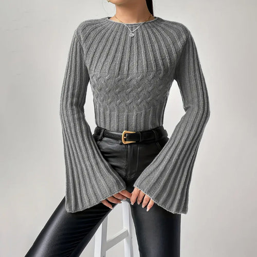 Damen Strickpullover mit weitem Ärmel und Zopfmuster R&B