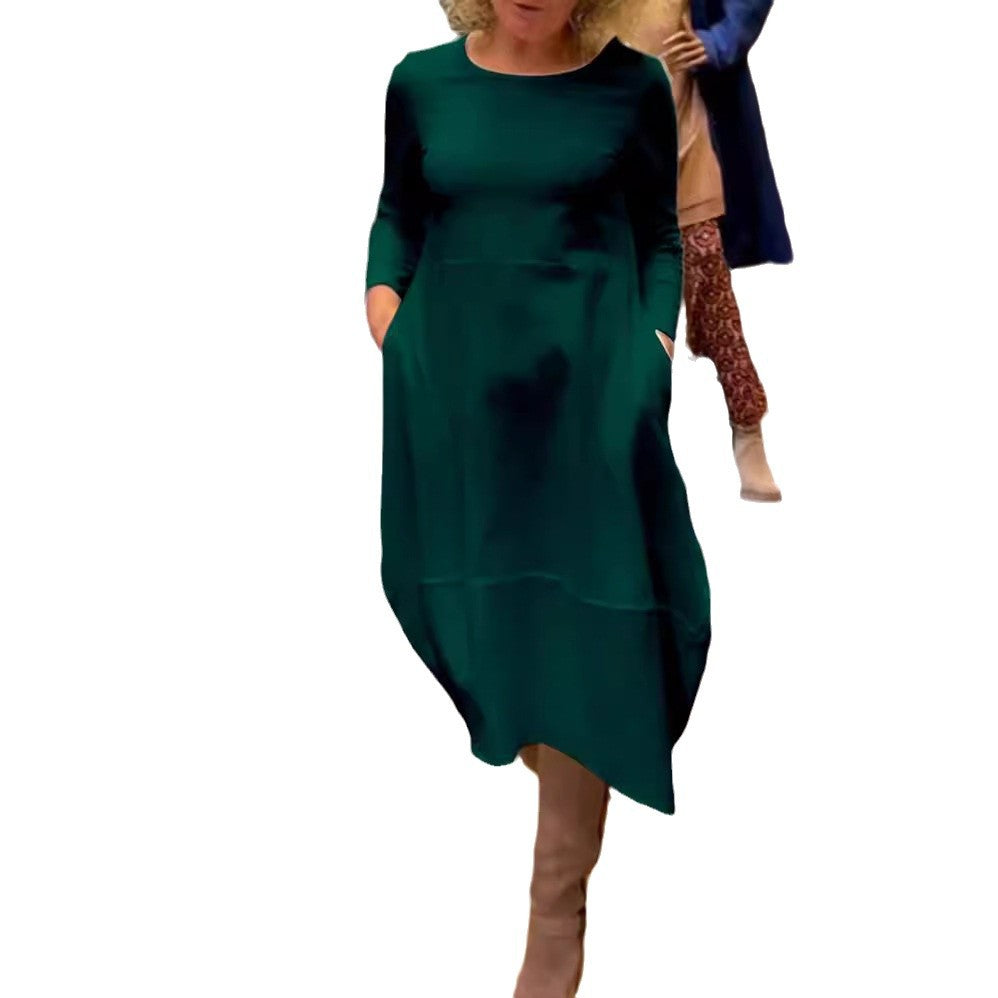 Damen nan asymmetrisches Ballonkleid mit dreiviertelärmeln, seitlichen Eingrifftaschen und fließendem Zipfelsaum R&B