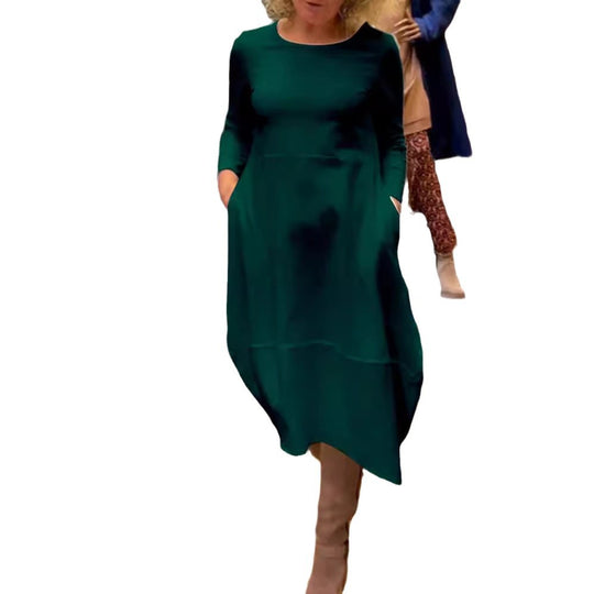Damen nan asymmetrisches Ballonkleid mit dreiviertelärmeln, seitlichen Eingrifftaschen und fließendem Zipfelsaum R&B