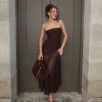 Damen Elegantes Maxikleid mit gerafftem Oberteil und transparentem Rock R&B
