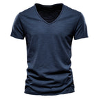 Herren nan leichtes Baumwolljersey Kurzarmshirt mit V-Ausschnitt und schmaler Passform R&B