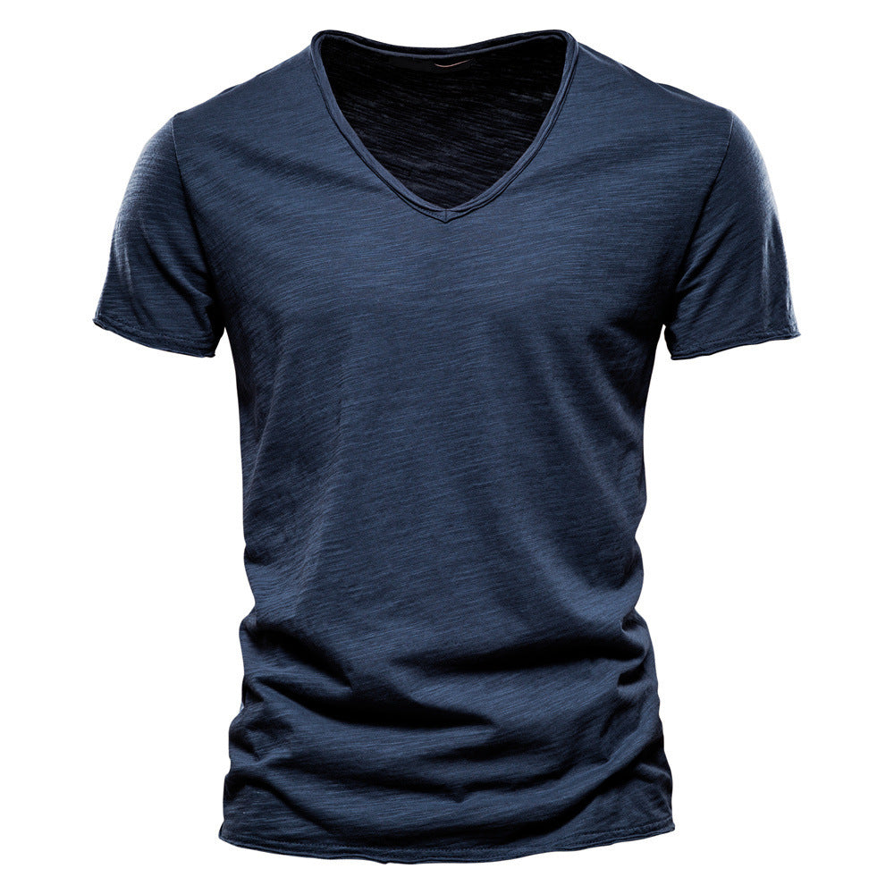 Herren nan leichtes Baumwolljersey Kurzarmshirt mit V-Ausschnitt und schmaler Passform R&B