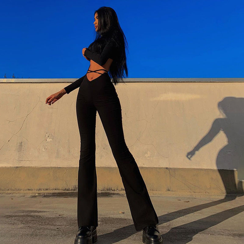 Damen Figurbetonter Jumpsuit mit seitlichem Schlitz und langem Bein R&B