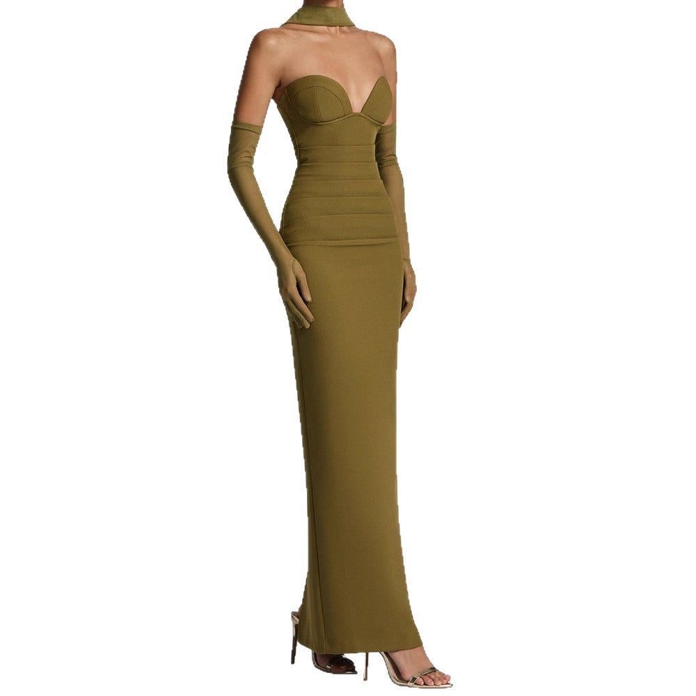 Damen Elegantes Schulterfreies Maxikleid mit figurformenden Einsätzen R&B