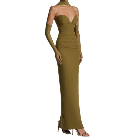 Damen Elegantes Schulterfreies Maxikleid mit figurformenden Einsätzen R&B