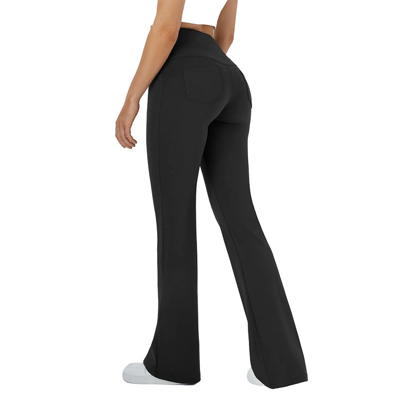 Damen bequeme Sportleggins mit hohem Bund und praktischen Taschen R&B
