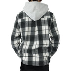 Herren Karierte Flanelljacke mit Hoodie und zwei Brusttaschen R&B