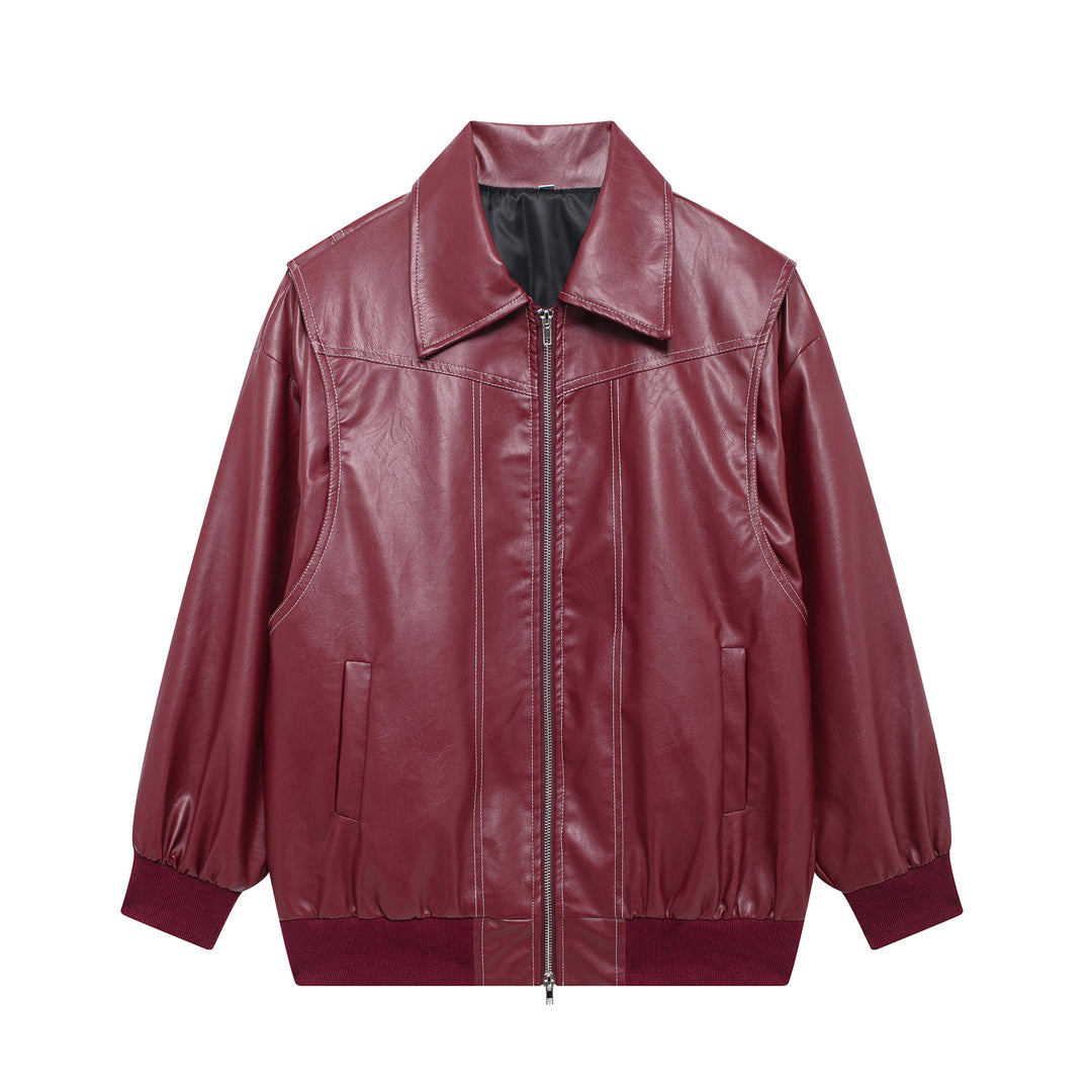 Damen Elegante Kunstlederjacke mit hochstehendem Kragen und elastischen Bündchen R&B