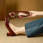 Damen Elegante Blockabsatz-Ballerinas mit funkelndem Schmuckdetail