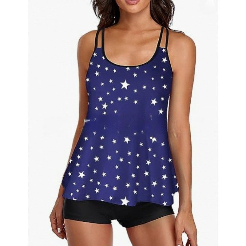 Damen Sportliches Tankini-Set mit bequemem Shorts und verstellbaren Trägern R&B