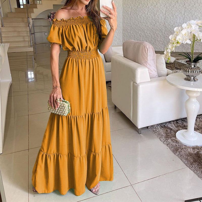 Damen Maxikleid mit schulterfreiem Design und voluminösen Rüschendetails R&B