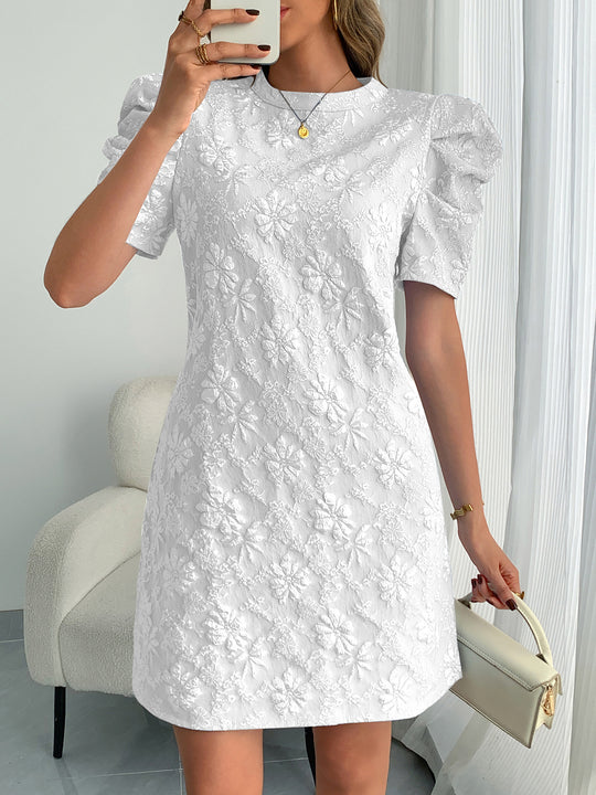 Damen elegantes Hochzeitskleid mit Puffärmeln und floralem Stickmuster R&B