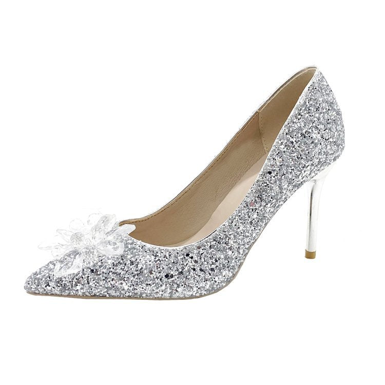 Damen glitzernde High Heels mit eleganter Blütenapplikation R&B