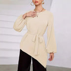 Damen Elegantes Wickelbluse mit langen Ärmeln