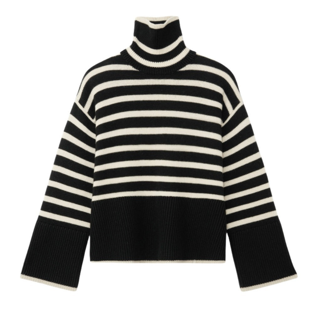 Damen Strickpullover mit Rollkragen und breiten Ärmeln R&B