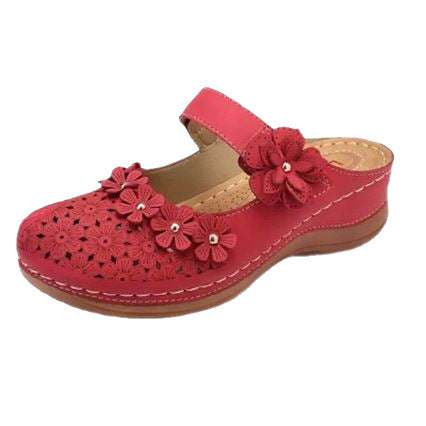 Damen Clogs mit blumigen Applikationen und verstellbarem Riemen R&B