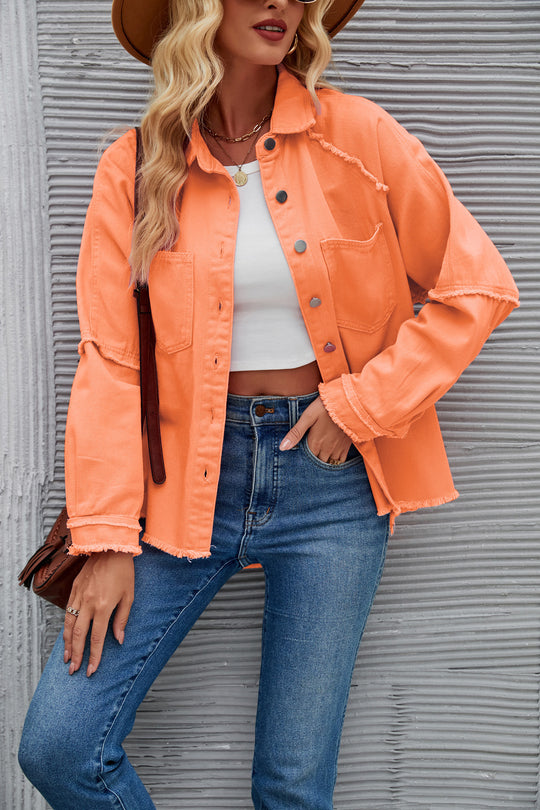 Damen Denimjacke mit lässigem Schnitt und fransigen Details R&B