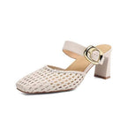 Damen elegante Mules mit modischem Geflecht und komfortablem Blockabsatz R&B