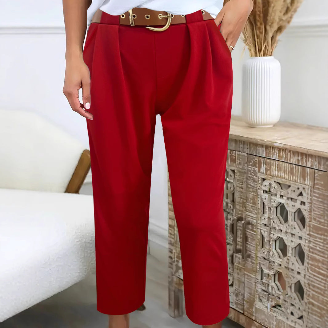 Damen Elegante High-Waist-Hose mit Falten-Details und Gürtel R&B