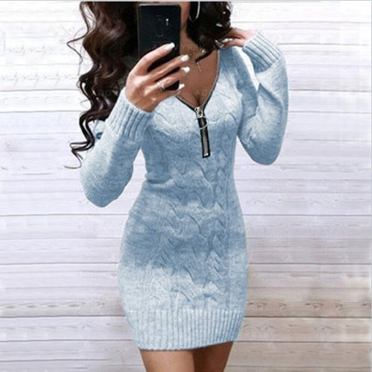 Damen Strickkleid mit dekorativem Reißverschluss und feinem Kabelmuster R&B