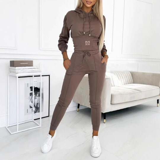 Damen Sportliches Jumpsuit-Set mit Kapuze und elastischem Bund R&B