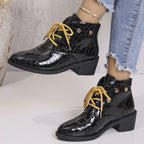 Damen modische Stiefeletten mit auffälligen Schnürdetails und stabiler Profilsohle R&B