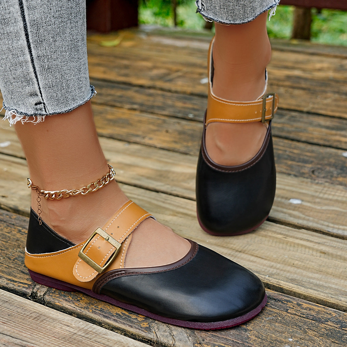 Damen modische Halbschuhe mit dekorativem Riemen und flexibler Sohle R&B