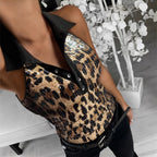 Damen Glitzerndes Poloshirt mit Leopardenmuster