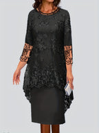 Damen Elegantes Blusen-Kleid mit floralen Spitze-Ärmeln und schwingendem Saum R&B