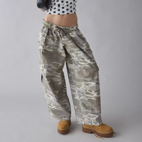 Damen nan weite Cargohose mit elastischem Bund und aufgesetzten Klappentaschen R&B