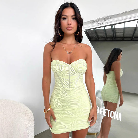 Damen verführerisches Minikleid mit herzförmigem Ausschnitt und raffinierter Raffung R&B