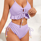 Damen Zweiteiliges Bikiniset mit gerafftem Oberteil und dekorativen Zierbändern R&B